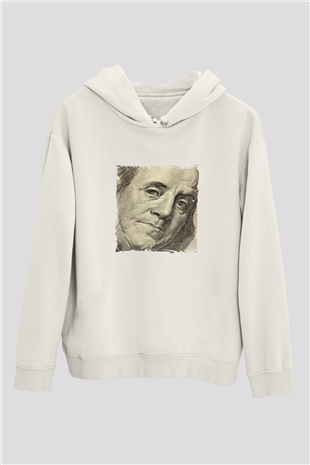 Benjamin Franklin Unisex Baskılı Beyaz Kapüşonlu Sweatshirt