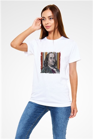 Benjamin Franklin Unisex Baskılı Beyaz Tişört