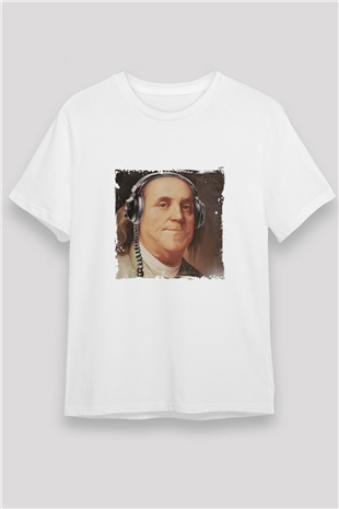 Benjamin Franklin Unisex Baskılı Beyaz Tişört