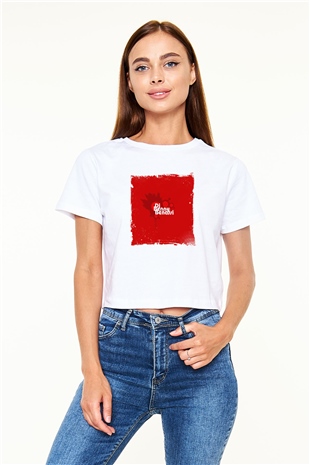 Benny Benassi Baskılı Beyaz Kadın Crop Top Tişört