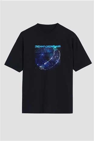 Benny Benassi Baskılı Unisex Oversize Siyah Tişört