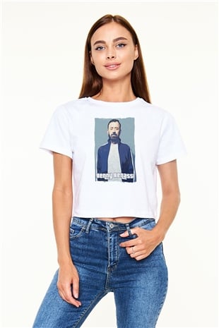 Benny Benassi Beyaz  Crop Top Tişört