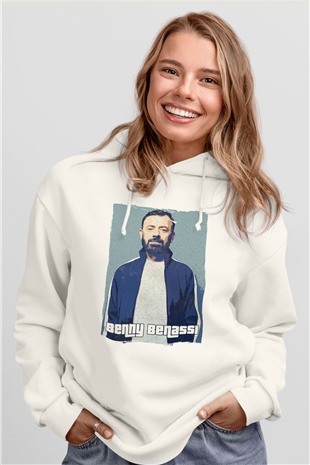 Benny Benassi Beyaz Unisex Kapüşonlu Sweatshirt