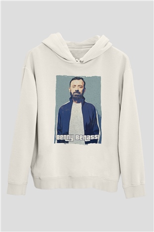 Benny Benassi Beyaz Unisex Kapüşonlu Sweatshirt