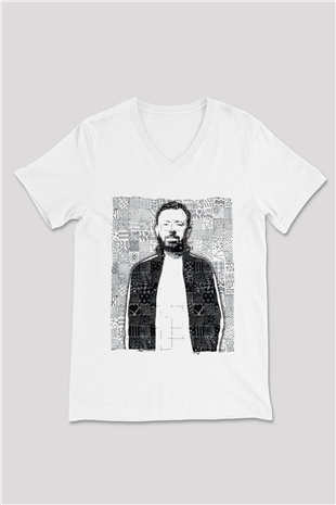 Benny Benassi Beyaz Unisex V Yaka Tişört