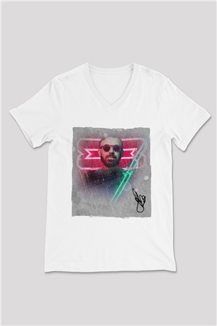 Benny Benassi Beyaz Unisex V Yaka Tişört
