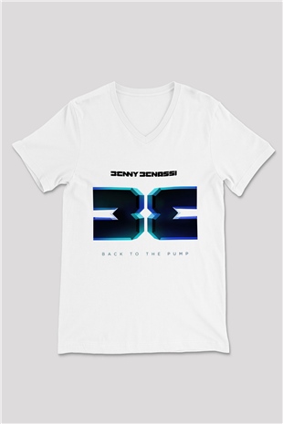 Benny Benassi Beyaz Unisex V Yaka Tişört T-Shirt