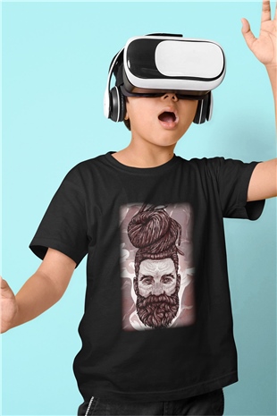 Berber Baskılı Siyah Unisex Çocuk Tişört