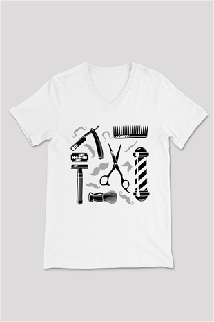 Berber Beyaz Unisex V Yaka Tişört T-Shirt