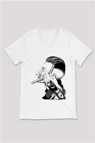 Berber Beyaz Unisex V Yaka Tişört T-Shirt