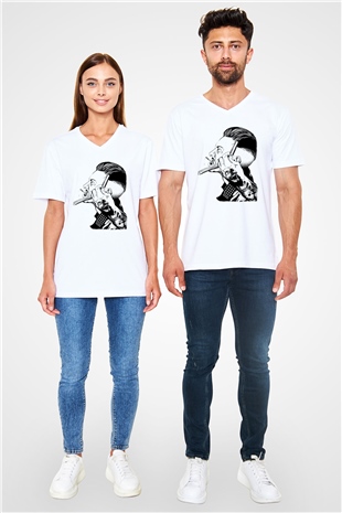 Berber Beyaz Unisex V Yaka Tişört T-Shirt
