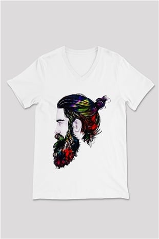 Berber Beyaz Unisex V Yaka Tişört T-Shirt