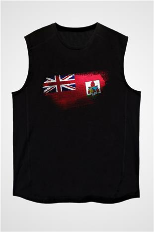 Bermuda Bayrağı Baskılı Unisex Siyah Kolsuz Tişört