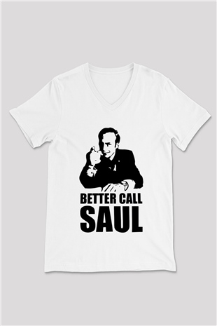 Better Call Saul Beyaz Unisex V Yaka Tişört T-Shirt