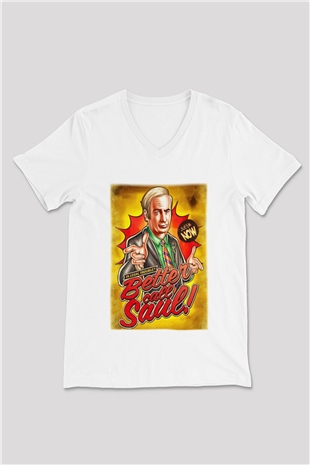 Better Call Saul Beyaz Unisex V Yaka Tişört T-Shirt