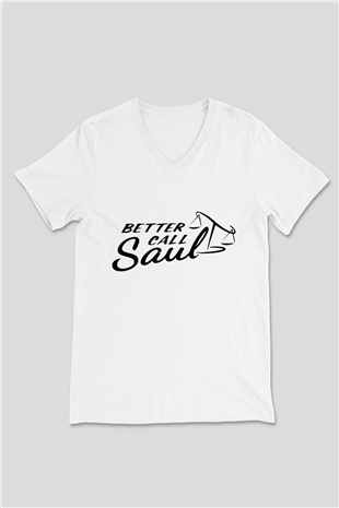 Better Call Saul Beyaz Unisex V Yaka Tişört T-Shirt