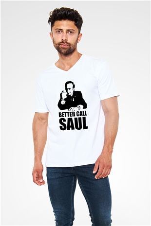 Better Call Saul Beyaz Unisex V Yaka Tişört T-Shirt
