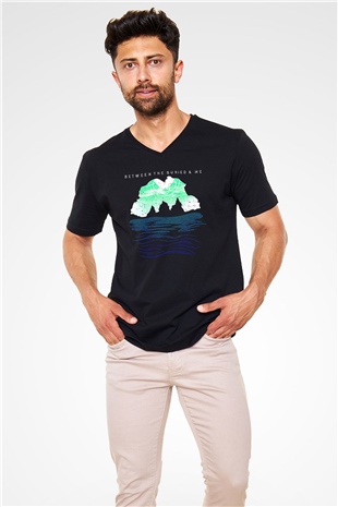 Between The Buried And Me Baskılı Unisex Siyah V Yaka Tişört - Tshirt