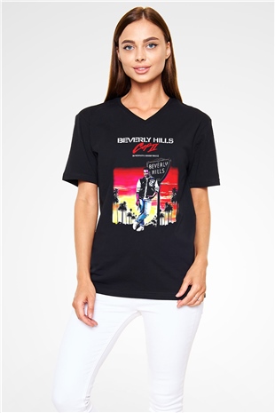 Beverly Hills Cop Siyah Unisex  V Yaka Tişört