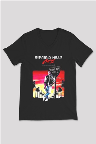 Beverly Hills Cop Siyah Unisex  V Yaka Tişört
