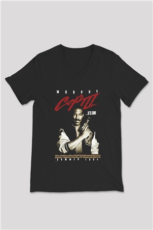 Beverly Hills Cop Siyah Unisex V Yaka Tişört