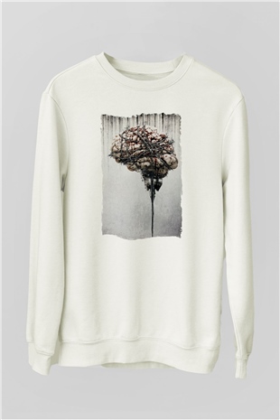 Beyin Baskılı Unisex Beyaz  Sweatshirt