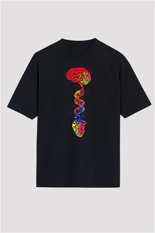 Beyin Omurga DNA Sarmalı Baskılı Unisex Oversize Tişört - Tshirt