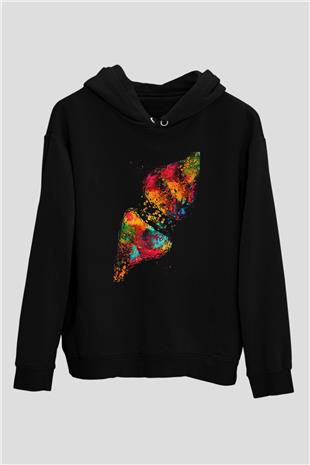 Beyin Sinaps Baskılı Unisex Siyah Hoodie
