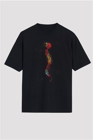 Beyin ve Omurga Baskılı Unisex Oversize Tişört - Tshirt