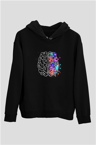 Beynin Sağ Ve Sol Lobları Baskılı Unisex Siyah Hoodie