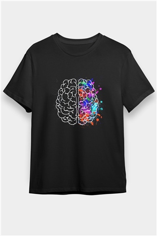 Beynin Sağ Ve Sol Lobları Baskılı Unisex Siyah Tişört