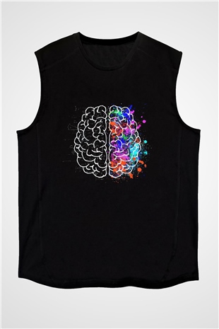 Beynin Sağ Ve Sol Lobları Baskılı Unisex Siyah Kolsuz Tişört