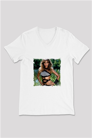 Beyonce Baskılı Beyaz V Yaka Unisex Tişört