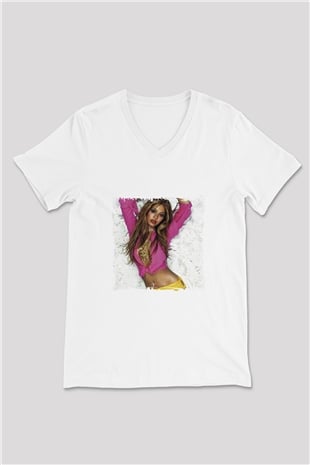 Beyonce Baskılı Beyaz V Yaka Unisex Tişört