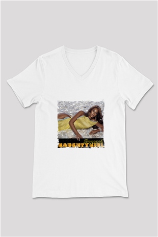 Beyonce Baskılı Beyaz V Yaka Unisex Tişört