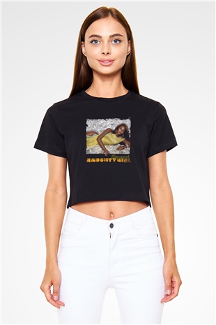 Beyonce Baskılı Crop Top Siyah Kadın Tişört