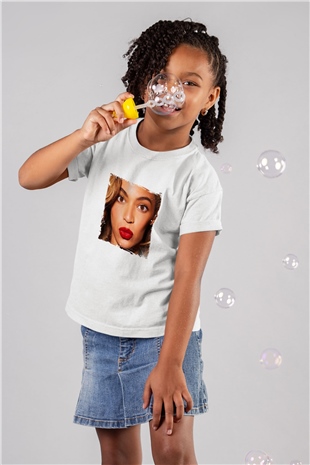 Beyonce Baskılı Unisex Beyaz Çocuk Tişört