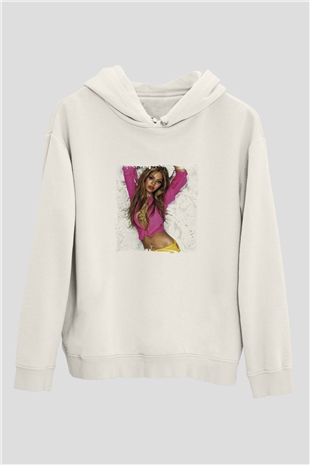 Beyonce Baskılı Unisex Beyaz Kapüşonlu Sweatshirt