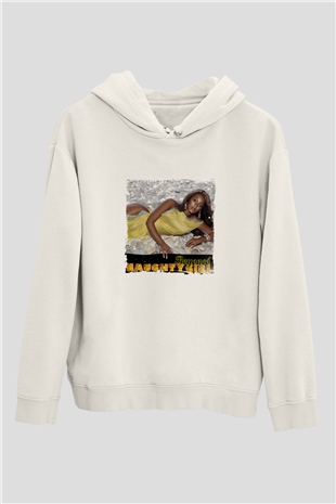 Beyonce Baskılı Unisex Beyaz Kapüşonlu Sweatshirt