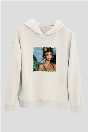 Beyonce Baskılı Unisex Beyaz Kapüşonlu Sweatshirt