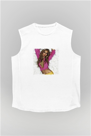 Beyonce Baskılı Unisex Beyaz Kolsuz Tişört