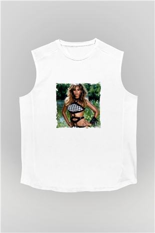 Beyonce Baskılı Unisex Beyaz Kolsuz Tişört