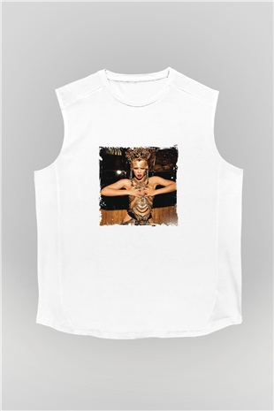 Beyonce Baskılı Unisex Beyaz Kolsuz Tişört