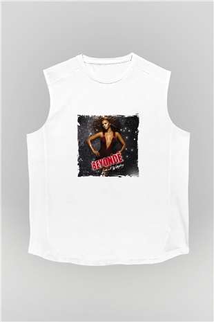 Beyonce Baskılı Unisex Beyaz Kolsuz Tişört
