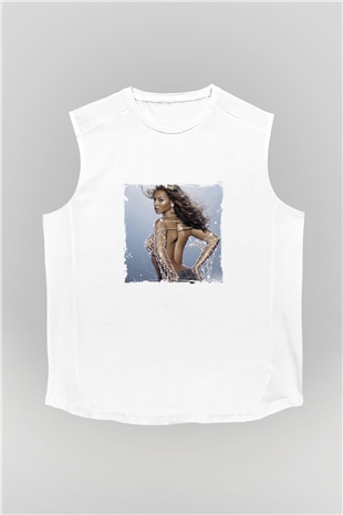 Beyonce Baskılı Unisex Beyaz Kolsuz Tişört