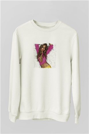 Beyonce Baskılı Unisex Beyaz Sweatshirt