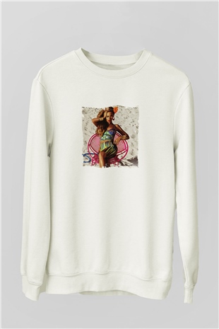 Beyonce Baskılı Unisex Beyaz Sweatshirt