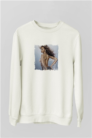 Beyonce Baskılı Unisex Beyaz Sweatshirt