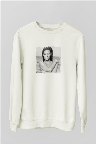 Beyonce Baskılı Unisex Beyaz Sweatshirt