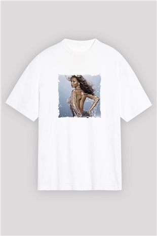 Beyonce Baskılı Oversize Beyaz Tişört